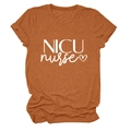 Detail of NICU nurse print on soft caramel cotton fabric of a casual women's t-shirt - S / Burnt Orange (White Font)