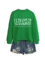Flat lay of a green Ultrasound Technologist sweatshirt paired with frayed denim shorts - S / Grass Green Sweatshirt (White Font)