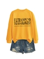 Flachbild von gelbem Ultraschall-Technologe Sweatshirt mit distressed Denim-Shorts - Gelbes Sweatshirt (Schwarze Schrift)