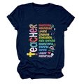 T-shirt da donna in cotone blu navy con stampa colorata motivazionale per insegnanti - Taglia S / Blu Notte