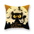 Halloween peach skin pillow cover featuring black cat, witch, and Happy Halloween text - Witch Black Cat Moon (21HW1-10)