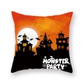 Halloween pumpkin cushion cover with orange monster party and haunted castle print - Orange Gradient Castle Bat (21HW1-32)