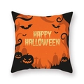 Square peach skin pillowcase with Happy Halloween text, pumpkin and bats on orange - Bright Orange Pumpkin Text (21HW1-31)
