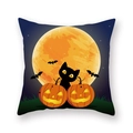 Halloween black cat and pumpkin moon cushion cover made of soft peach skin fabric - Moon Black Cat Pumpkin (21HW1-12)