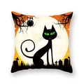Halloween black cat and full moon square pillow cover in peach skin fabric - Full Moon Black Cat Silhouette (21HW1-11)