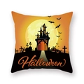 Halloween pumpkin castle print throw pillow cover made of soft peach skin fabric - Castle Pumpkin Text (21HW1-14)