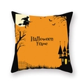 Halloween pumpkin orange cushion cover with witch and castle silhouette print - Orange Witch Castle (21HW1-13)