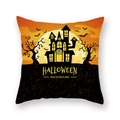 Halloween pumpkin castle throw pillow cover in orange peach skin fabric for sofa - Castle Full Moon Illustration (21HW1-15)