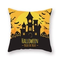 Halloween pumpkin castle print cushion cover in peach skin fabric with Trick or Treat text - Castle Pumpkin Yellow Moon (21HW1-18)