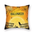 Halloween pumpkin orange cushion cover with spider web and crow silhouette design - Spiderweb Full Moon Crow (21HW1-17)
