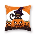 Halloween peach skin pillowcase with a cartoon black cat in a wizard hat and orange pumpkins - Wizard Cat Jack-o'-Lantern (21HW1-21)