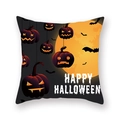 Halloween black pillowcase with orange pumpkin lanterns and bats on a peach skin fabric - Black Pumpkin Moon (21HW1-20)