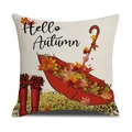 Square linen pillow cover with red rain boots and Hello Autumn maple leaf print - 45x45cm / Rain Boots And Umbrella Style (22YM16-3)