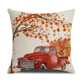 Autumn linen pillowcase with vintage red truck, maple leaves and pumpkin illustration - 45x45cm / Vintage Truck And Maple Tree Style (22YM16-4)