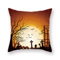 Halloween pumpkin lantern and bat moon print on peach skin velvet cushion cover - Warm Orange Full Moon Cross (21HW1-25)