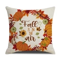 Linen fall pillow cover with pumpkin wreath and 'Fall IS IN THE AIR' text for home decor - 45x45cm / Pumpkin And Maple Leaf Wreath Style (22YM16-1)
