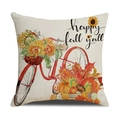 Linen fall pillow case with pumpkin sunflower bike print and Happy Fall Y'all text - 45x45cm / Bicycle And Sunflower Style (22YM16-2)