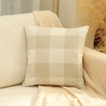 Moderne kussensloop met ruitpatroon in beige en licht koffie linnen voor woonkamer - Beige Geruit