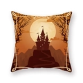 Halloween pumpkin castle pillowcase in peach skin fabric with orange and brown tones - Castle Full Moon Illustration (21HW1-26)