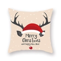 Housse de coussin de Noël beige avec bois de renne, flocons et texte de vœux festifs - 45x45cm / Bois de renne et bonnet de Noël beige (19XMAS3-10)