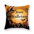Square peach skin pillowcase with Happy Halloween orange pumpkin and bats print - Happy Halloween Pumpkin (21HW1-3)