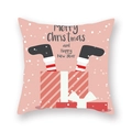 Housse de coussin rose avec bottes de Père Noël et motif de cadeau pour la maison - 45x45cm / Boîte cadeau rayée rose clair (19XMAS3-20)