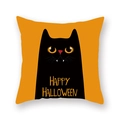 Halloween peach skin pillow cover with bright orange black cat design and Happy Halloween text - Orange Background Black Cat (21HW1-9)