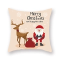 Housse de coussin de Noël avec motif Père Noël et élan sur tissu peau de pêche beige - 45x45cm / Cadeau Père Noël renne beige (19XMAS3-2)
