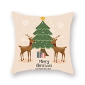 Housse de coussin de Noël avec sapin vert et rennes sur un fond beige - 45x45cm / Sapin et biche beiges (19XMAS3-27)