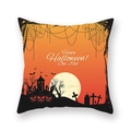 Halloween pumpkin cushion cover with castle and bat prints on orange gradient fabric - Orange-Red Gradient Castle Pumpkin (21HW1-6)