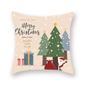 Housse de coussin Père Noël en peau de pêche avec motifs de fête et de renne de Noël - 45x45cm / Cadeaux multi-sapins beiges (19XMAS3-3)