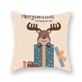 Housse de coussin carrée avec renne mignon sortant d'une boîte cadeau à pois bleus - 45x45cm / Renne en boîte cadeau beige (19XMAS3-26)