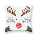 Housse de coussin de Noël avec cornes de renne et imprimé Merry Christmas - 45x45cm / Bois de renne blancs nez rouge (19XMAS3-4)