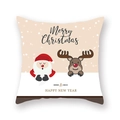 Housse de coussin de Noël avec imprimé Père Noël, renne et texte Merry Christmas - 45x45cm / Duo Père Noël et renne beige (19XMAS3-5)