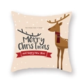 Housse de coussin de Noël avec renne festif, flocons de neige et vœux de fête - 45x45cm / Vœux de renne au foulard beige (19XMAS3-22)