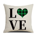 Funda de cojín de lino con corazón de cuadros verdes para el Día de San Patricio - Estilo LOVE (22YM22-1) / Cuadrado Estándar (Sin relleno)