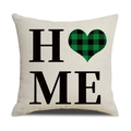 Funda de cojín de lino para San Patricio con letras HOME negras y corazón verde a cuadros - Estilo HOME (22YM22-2) / Cuadrado Estándar (Sin relleno)