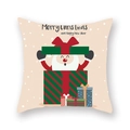 Taie d'oreiller de Noël avec Père Noël cartoon dans un coffret sur fond beige - 45x45cm / Père Noël en boîte rayée beige (19XMAS3-29)