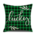 Funda de cojín a cuadros verdes y negros con texto lucky y diseño de hoja blanca - Estilo Lucky (22YM22-3) / Cuadrado Estándar (Sin relleno)
