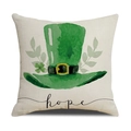 Fodera per cuscino in lino San Patrizio con cappello verde e scritta hope - 22ym23-2 / 45*45 (Solo fodera)