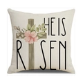 Linnen Pasen kussensloop met kruis en bloemen print met tekst He Is Risen erop - Religieuze Kruis Zegen Stijl (22YM45-2)