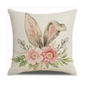 Linnen Pasen kussenhoes met aquarel konijnenoren en roze bloemenprint voor de bank - Konijnenoren Lente Bloemen Stijl (22YM45-4)
