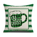 Funda de cojín de lino San Patricio con jarra de cerveza a cuadros verde y rayas - Estilo Jarra de Cerveza (22SY24-1)