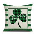 Funda de cojín de San Patricio con trébol Lucky y rayas verdes sobre tela de lino - Estilo Trébol de la Suerte (22SY24-2)