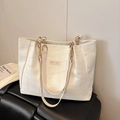 White crocodile pattern tote bag with MIDI SAC gold chain strap and large capacity - White