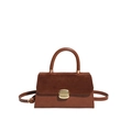 Caramel brown vintage crossbody bag in suede leather mix with gold metal lock closure - Brown