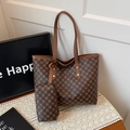 Sac fourre-tout marron avec motif trèfle vintage et petite pochette zippée assortie - Marron