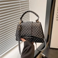 Dark grey geometric print top-handle bag with vintage pattern and adjustable strap - Round Black