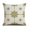 Linen geometric floral pillow cover in mustard yellow and grey-blue on beige background - Linen 45*45cm (Pillowcase Only, No Core) / Ochre Gray Blue Geometric Floral (SXYM14-30)