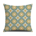 Linen pillow cover with mustard yellow and grey blue geometric pattern on white background - Linen 45*45cm (Pillowcase Only, No Core) / Retro Circle Hexagon Patchwork (SXYM14-2)